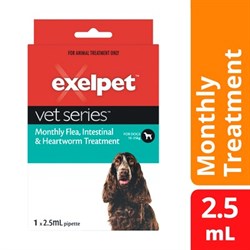 EXELPET EXELPET Vet Series Monthly Flea, Intestinal & Heartworm Treatment for dogs 10-25kg 1 x 2.5mL-70