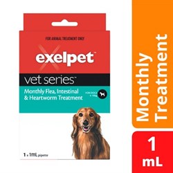 EXELPET EXELPET Vet Series Monthly Flea, Intestinal & Heartworm Treatment for dogs 4-10kg 1 x 1mL-70 (1)